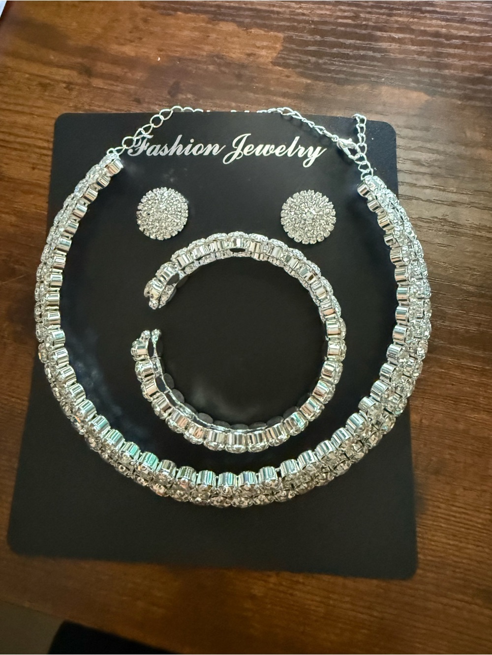 Fashion Jewelry Silver Crystal Necklace, Bracelet & Earring Set - Silver